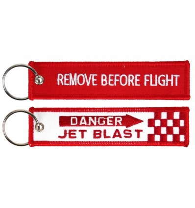 Brelok / Zawieszka do kluczy - REMOVE BEFORE FLIGHT - Danger Jet Blast - Czerwony