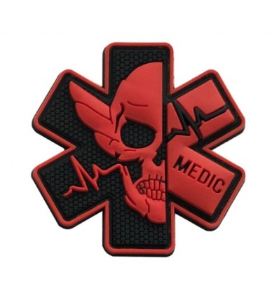 Mtac - Naszywka MEDIC Skull - Czerwony/Czarny