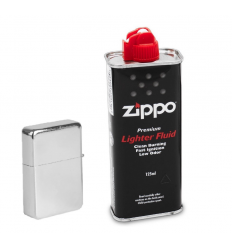 Atomic / Zippo - Zestaw zapalniczka Chrom Brushed + Benzyna