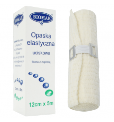 Biomar - Bandaż elastyczny / Opaska uciskowa z zapinką - 12cm x 5m