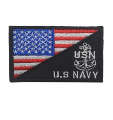 101 Inc. - Naszywka US Flag / USN US NAVY - Half Flag - Wyszywana - Rzep